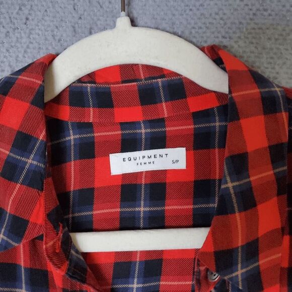 Equipment Femme Women's Long Sleeve Reese Red Plaid Button-Up Blouse Small - Picture 3 of 3